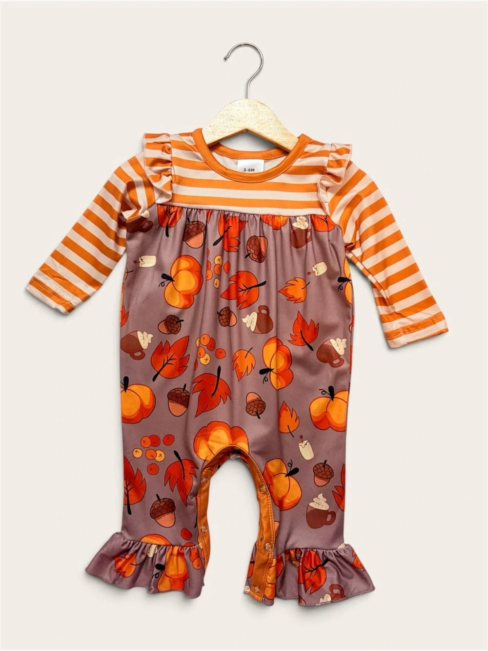 Rylee Faith Fall/ Thanksgiving Orange & Brown Autumn Pumpkin Romper
